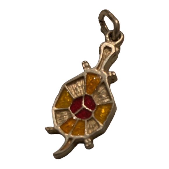 Vintage Italian Yellow & Red Enamel & Sterling Silver Turtle Pendant Or Charm - Picture 2 of 7